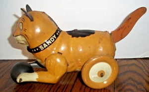 Vintage Tin Mechanical Sandy On Wheels Japan 7" Orphan Annie Dog - Picture 1 of 4
