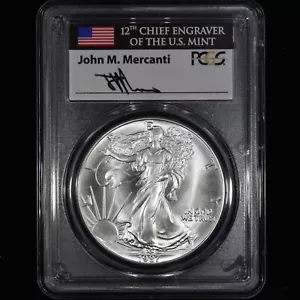 1987 $1 SILVER AMERICAN EAGLE ✪ PCGS MS-70 ✪ MERCANTI COIN FIRST STRIKE *POP 4* - Picture 1 of 2