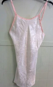 WOW! Small Spaghetti Strap 34" Bust x 34"L Satiny Cream/Pink Trim Nightie - Picture 1 of 1