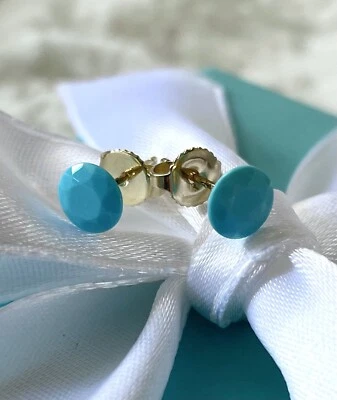 NEW Tiffany & Co. Elsa Peretti 18k Yellow Gold 1 Carat FACET Turquoise Earrings - Image 1 of 4