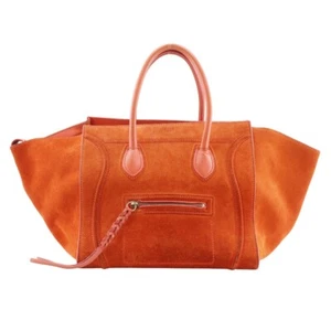 CELINE Luggage phantom Handbag Tote Bag Orange Suede Women - Picture 1 of 12