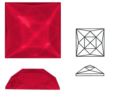 ULLMANNGLASS Rautenquadrat, 1 Stk., Ränder gepresst, ca. 30x30 mm, h ca. 10 mm