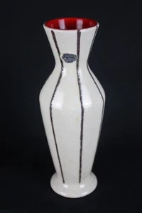 Vintage Vase, weiß mit grauen Streifen, rotes Innere, Jasba Germany - Bild 1 von 8