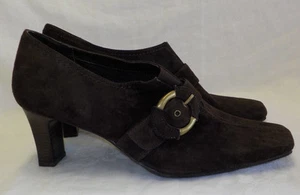 Liz Claiborne 2.75" Heels Size 8M NWOT Brown Suede Square Toe Non Skid Buckle - Picture 1 of 11