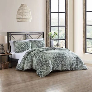 Stone Cottage Abingdon Cotton Green 3 Piece Comforter Set-Full/Queen - Picture 1 of 25