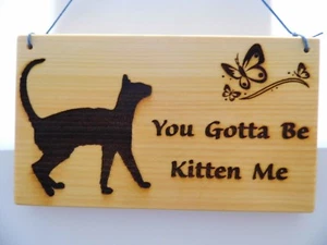 You Gotta Be Kitten Me - Wood Burning Plaque Art Picture Pyrography (Blue Cord) - Picture 1 of 3