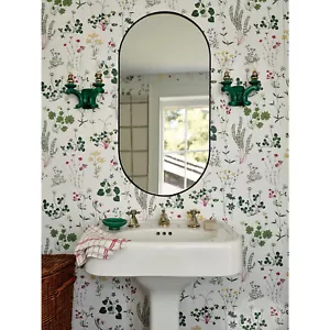 Elegant Oval Wall Mirror Slim Black Metal Frame Bathroom Vanity Mirror 50x100cm - Picture 1 of 14