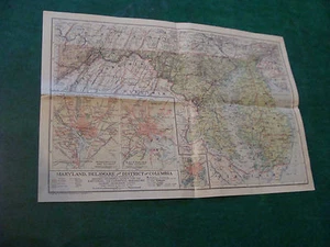 Original NATIONAL GEOGRAPHIC MAP: 1925 MARYLAND, DELAWARE & D.C. 13 X 19 - Picture 1 of 5