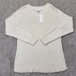 NEW Charter Club Petite Size Medium Womens Knit Sweater Long Sleeve V Neck Ivory