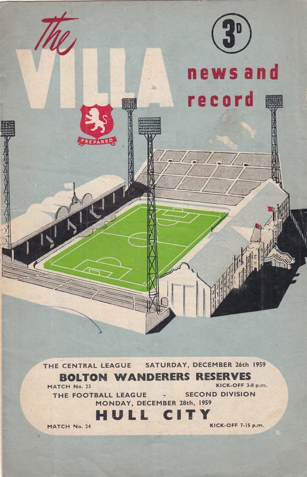 Aston Villa v Hull City + Bolton Reserves 1959/60 (26 Dec) - Image 1 of 1