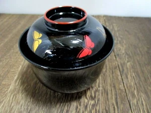 Japanese Lacquer ware Miso Soup Rice Bowl Bowls Butterfly 1pcs with lid - Picture 1 of 5