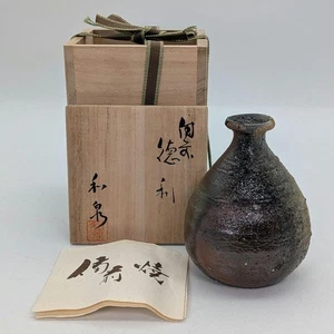 Izumi Motoyama Bizen Ware Tokkuri Sake Bottle with Signed Box - Picture 1 of 18
