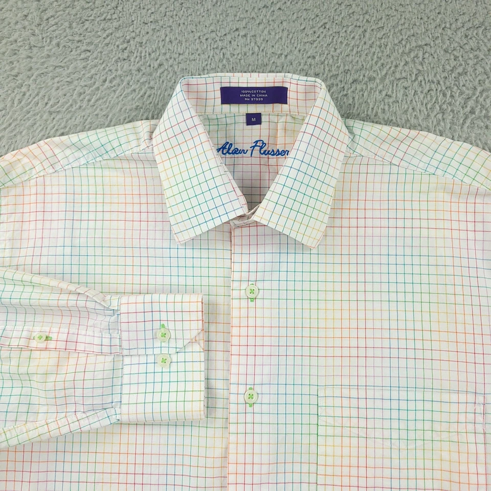 Camisa Alan River Para Hombre Mediana Blanca Multicolor Cuadros Rejilla Vestido Manga Larga Foto 1 de 4