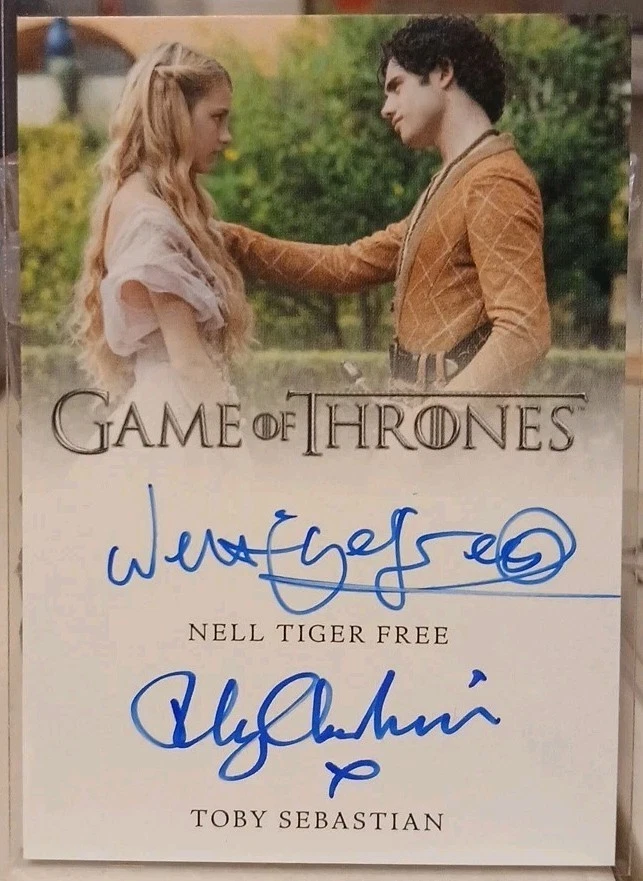💀Juego de Tronos Inflexions Nell Tiger Free/Toby Sebastian Doble Autógrafo 2019  Foto 1 de 2
