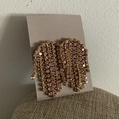 Pendientes Pierced Rosa Claro Estrás Cadena Flecos Borla en Tono Dorado  Foto 1 de 4