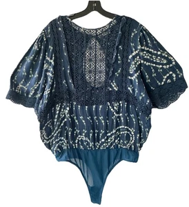 Intimately Free People Bali Tate Mixed Media Bodysuit in Dark Combo XL - Picture 1 of 6