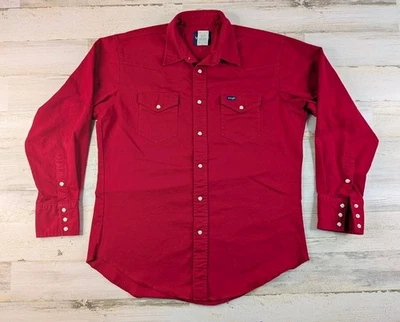Camisa Wrangler vintage para hombre 16,5 34 grande roja perla a presión Foto 1 de 4