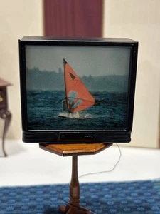 Dollhouse Television TV Set Retro Style Black Miniature 12v Corded Sailboat. - Picture 1 of 4