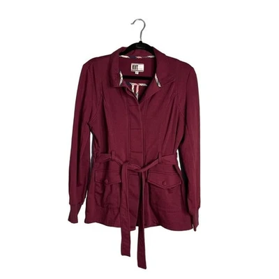 Kut From The Kloth Short Knit Trench Coat Size M Jacket Belted Burgandy Maroon - Image 1 of 4