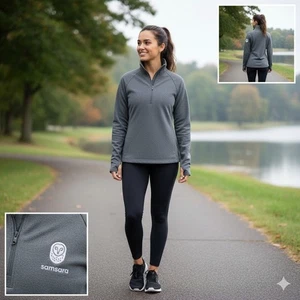 Marine Layer Samsara Women's Gray Heather 1/4 Zip Athletic Pullover Top X-Large - Picture 1 of 12