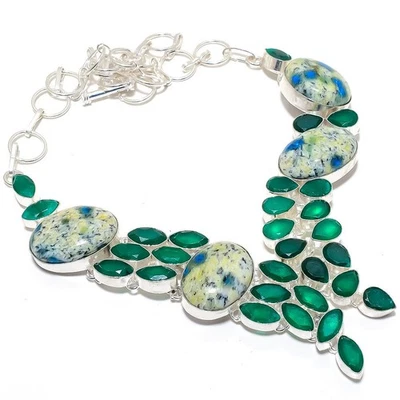 K2 Azurite, Giada Verde Pietra Preziosa Collana In Argento Sterling 925 18" - Immagine 1 di 4