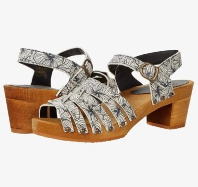Sandalias zuecos de tacón de madera Sanita Mida para mujer 39 talla 8,5-9 blancas negras florales  Foto 1 de 4
