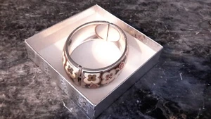 1" Vintage Brighton Silver with Enamel Pattern & Hinged Bangle Bracelet 81g - Picture 1 of 2