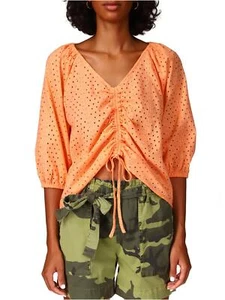 Sanctuary Womens Eyelet Ruched Blouse Orange Size L - Picture 1 of 1