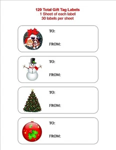 120 "Christmas Gift Tags " 4 Designs - Custom Printed Labels -1 x 2 5/8 - Picture 1 of 1