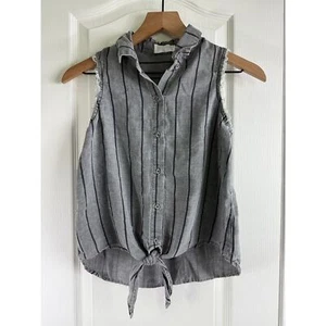 Bella Dahl Girls Sleeveless Tencel Linen Top Tie Front Gray Black Stripe Size 14 - Picture 1 of 9