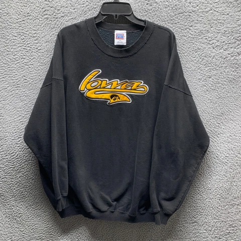 Vintage Iowa Hawkeyes Sweater Adult 2XL XXL Black Sweatshirt Big Patch Mens Cover