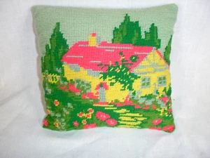 Vintage kleines Nadelkissen Hot Pink Gelb Grün Cottage & Gardens 9"x 8" - Bild 1 von 7