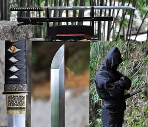 Japanese Ninja Sect Shrine Samurai Tang Sword Katana Manganese Steel Sharp Blade - Imagen 1 de 11