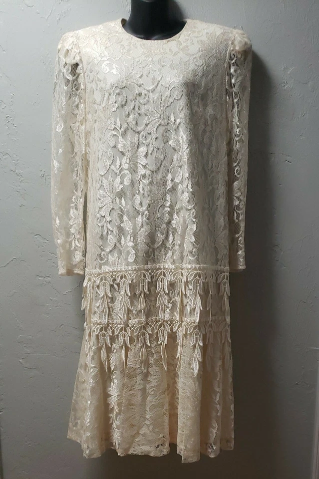 Vestido David Rose Talla 10 Crema Capas Encaje Aleta Boda Vintage Foto 1 de 4