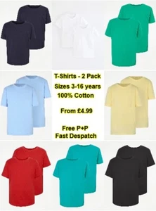 School PE T-shirts 2 PACK Boys Girls 100% COTTON Size 3-16 Years FREE P+P New - Picture 1 of 33