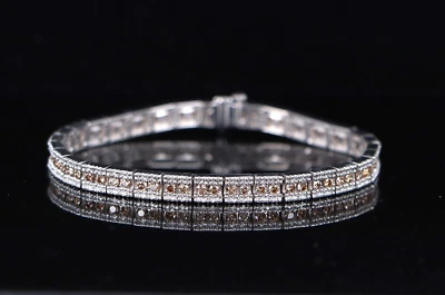 $8,500 EFFY Classique 14K White Gold 2.92ct Brown Diamond 7.5'' Tennis Bracelet - Image 1 of 4