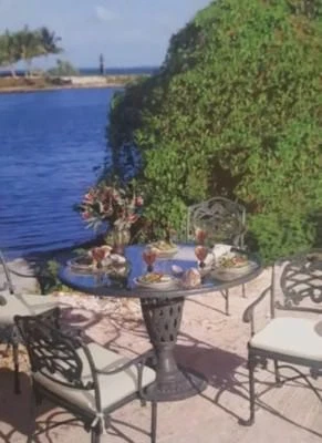 TROPITONE LUJO SUPER ALTA GAMA MUEBLES DE PATIO PEDESTAL MESA VIDRIO 6 SILLAS Foto 1 de 4