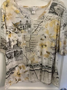 Christopher Banks Top mit V-Ausschnitt Beige Schwarz Gelb XL - Bild 1 von 4