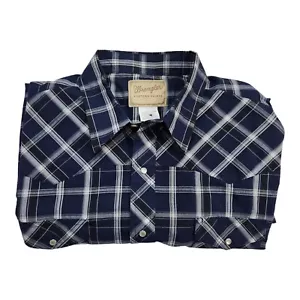 Wrangler Western Shirts Pearl Snap 2XL Button Up Mens Blue Plaid Long Sleeve - Picture 1 of 16