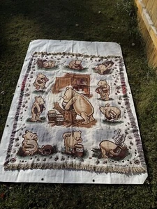 Vintage Disney Classics Winnie The Pooh Tapestry Throw Blanket Fringe Honey Pot - Picture 1 of 7