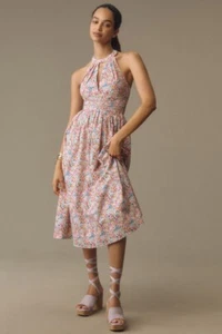 NWT Anthropologie Atsu Halter Bow-Back A-Line Midi Dress Sz S Floral ND422 - Picture 1 of 11