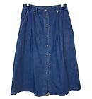 Vintage VIPetites Blue Denim Long Modest Button Front Maxi Skirt