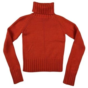 Vtg Y2K Esprit Sweater Womens XS Orange Cable Knit Ribbed Turtleneck Mock 90s - Picture 1 of 8