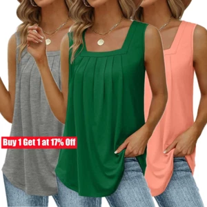 Womens Vest Tops Summer Sleeveless Blouse Ladies Tank Cami Tee T Shirt Plus Size - Picture 1 of 19