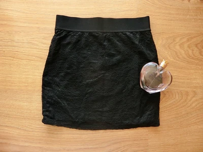 H&M Solid Black Woven Lace Stretch Elastic Waist Short Mini Pencil Skirt, XXS/34 - Image 1 of 4