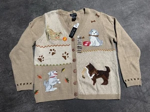 All Points Dog Cardigan Sweater Womens Medium Vintage Cottagecore NWT - Picture 1 of 8