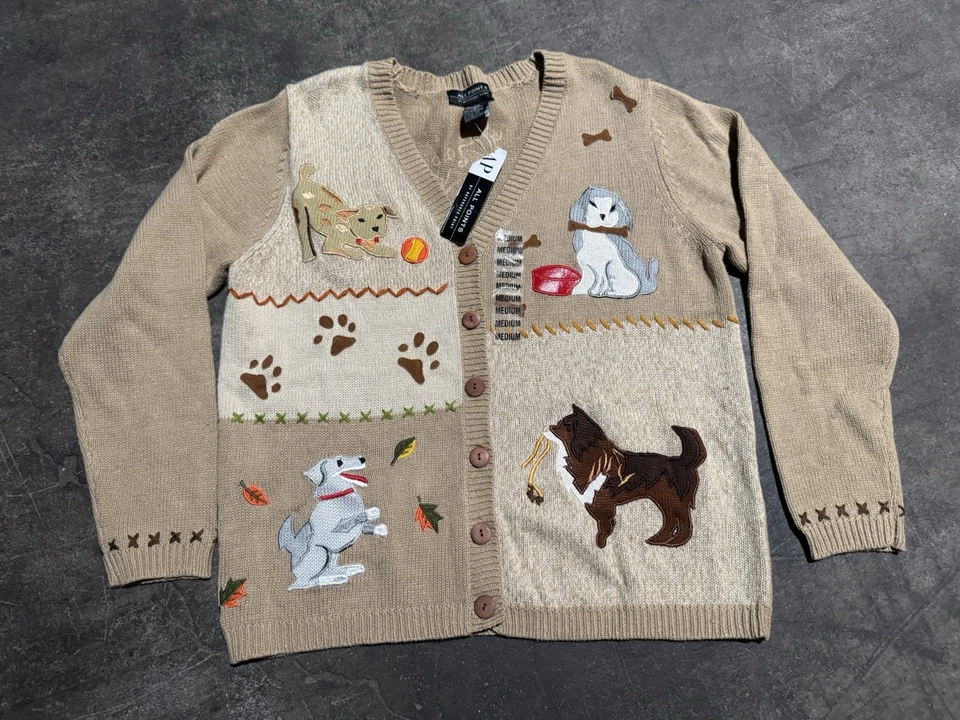 All Points собаки кардиган свитер женщин средний винтажный Cottagecore новый с Ярлыками - Изображение 1 из 4