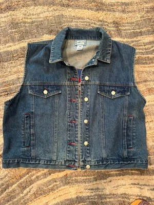 Vintage PENDLETON Denim Wool Vest Patriotic flag Navajo Blanket  Western XL - Image 1 of 4