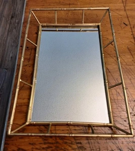 Specchio vanità vintage finto bambù tono oro cornice rettangolare 18x12 - Foto 1 di 19
