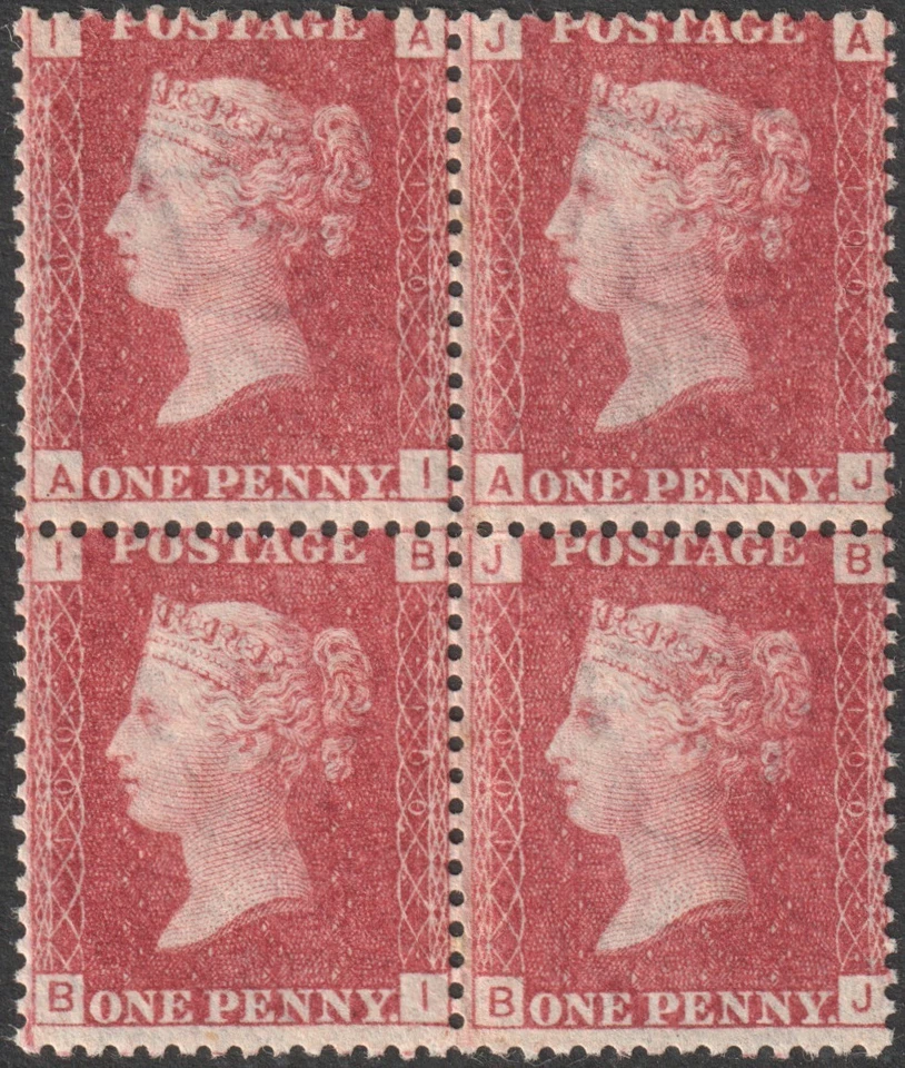 SG 43/4 1d Rose Red Plate 100 Position AI-BJ Block  very fine, very fresh U.Mint - Image 1 of 1